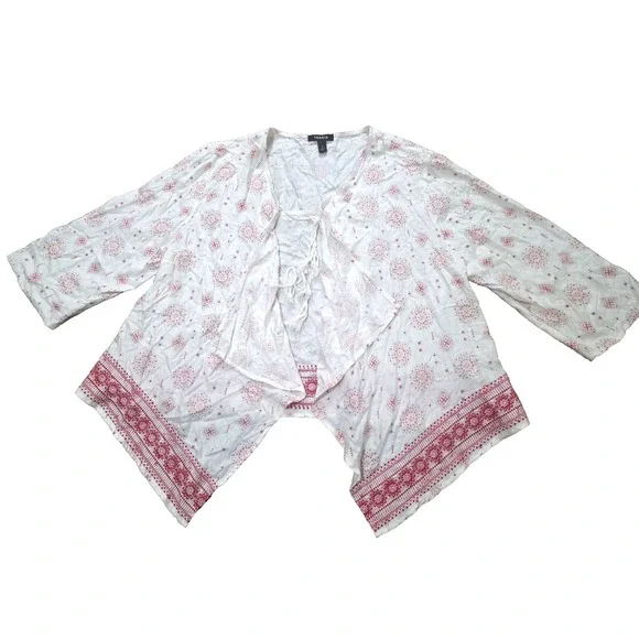 Torrid Boho White & Pink‎ Border Print Open Front Twill Jacket Plus Size 1X A001 - Picture 11 of 13